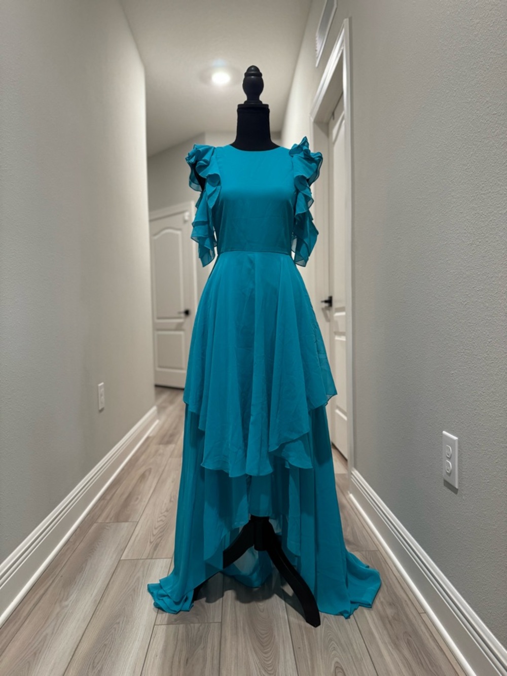 ASOS Teal Ruffle Sleeve High-Low Dress - Picture 3 of 11